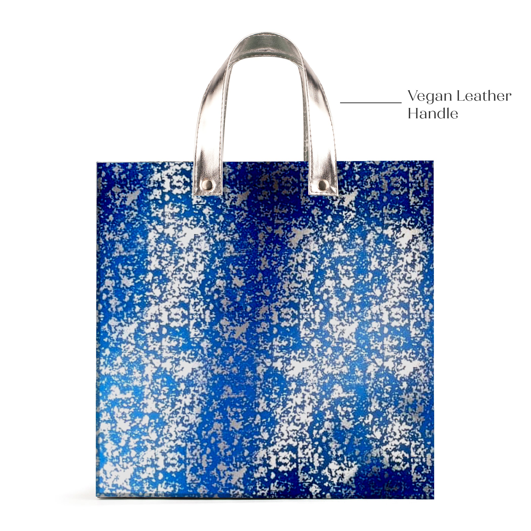 Blue Printed Gift Bag with Vegan Leather Handle