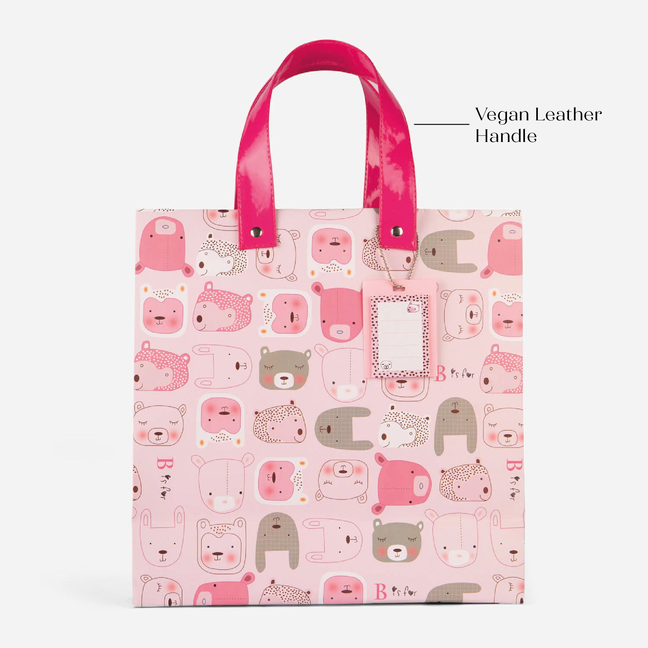 Furry Animals Pink Gift Bag with Vegan Leather Handle