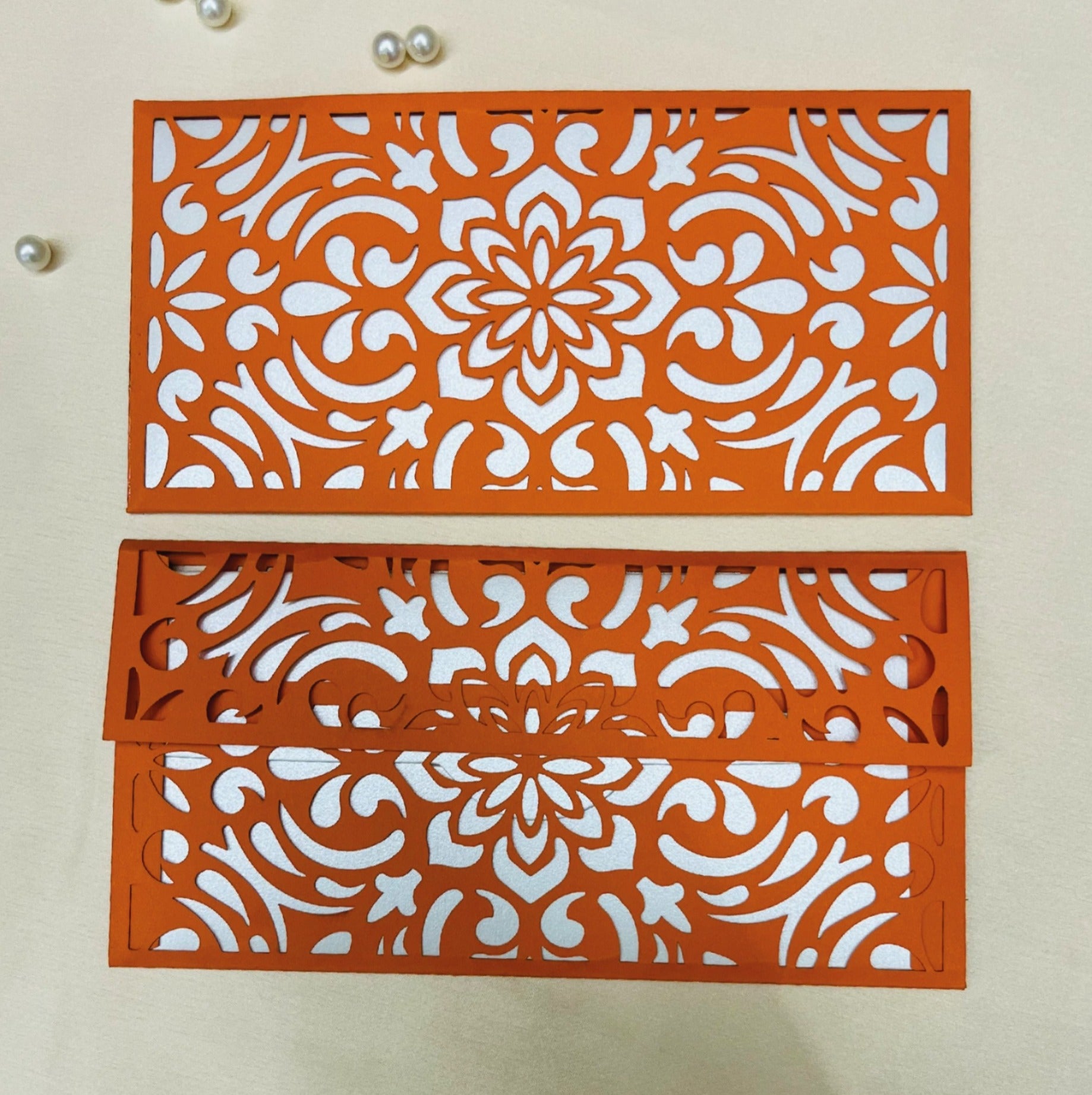 Floral Orange & Silver Money Envelope (Pack of 6)