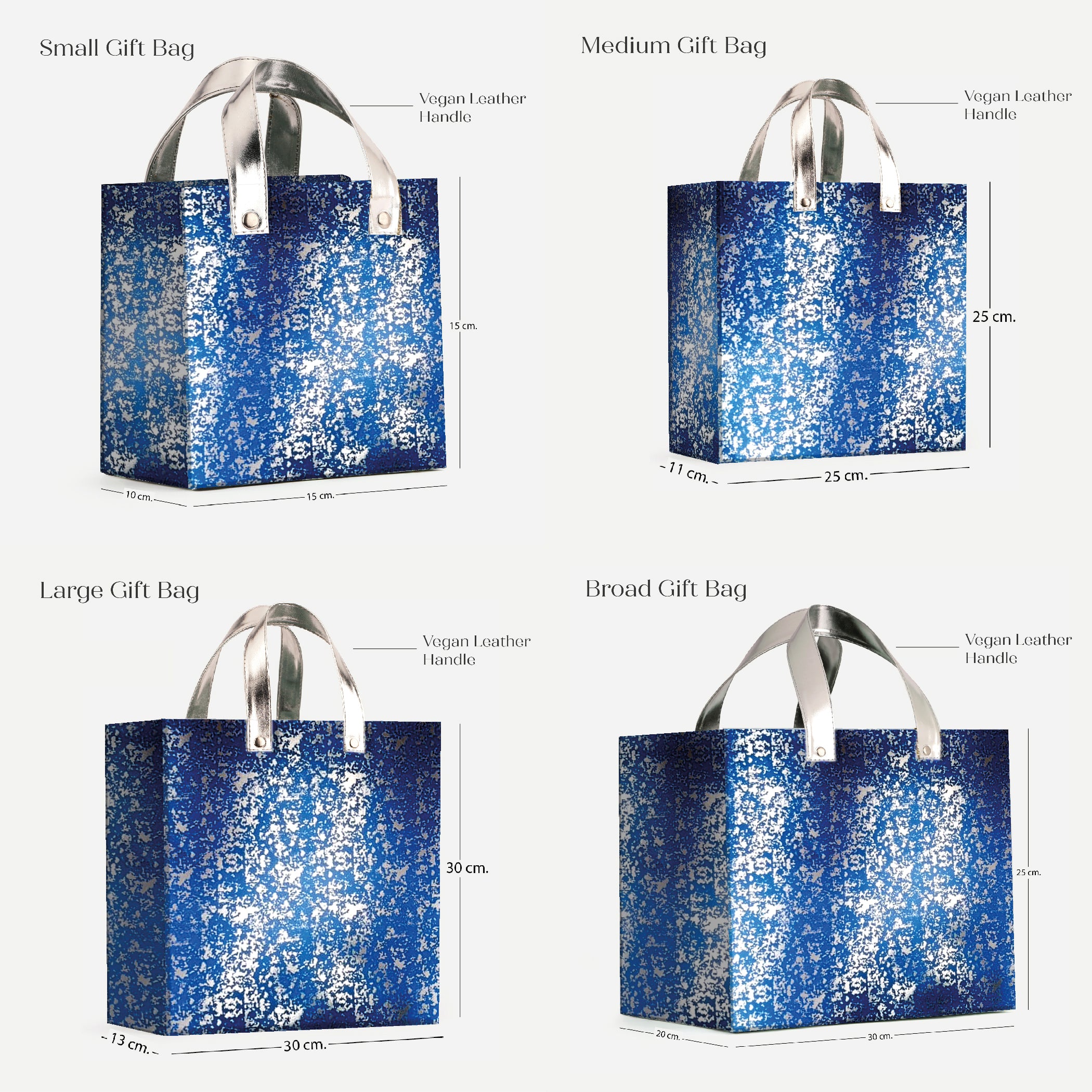 Blue Printed Gift Bag with Vegan Leather Handle