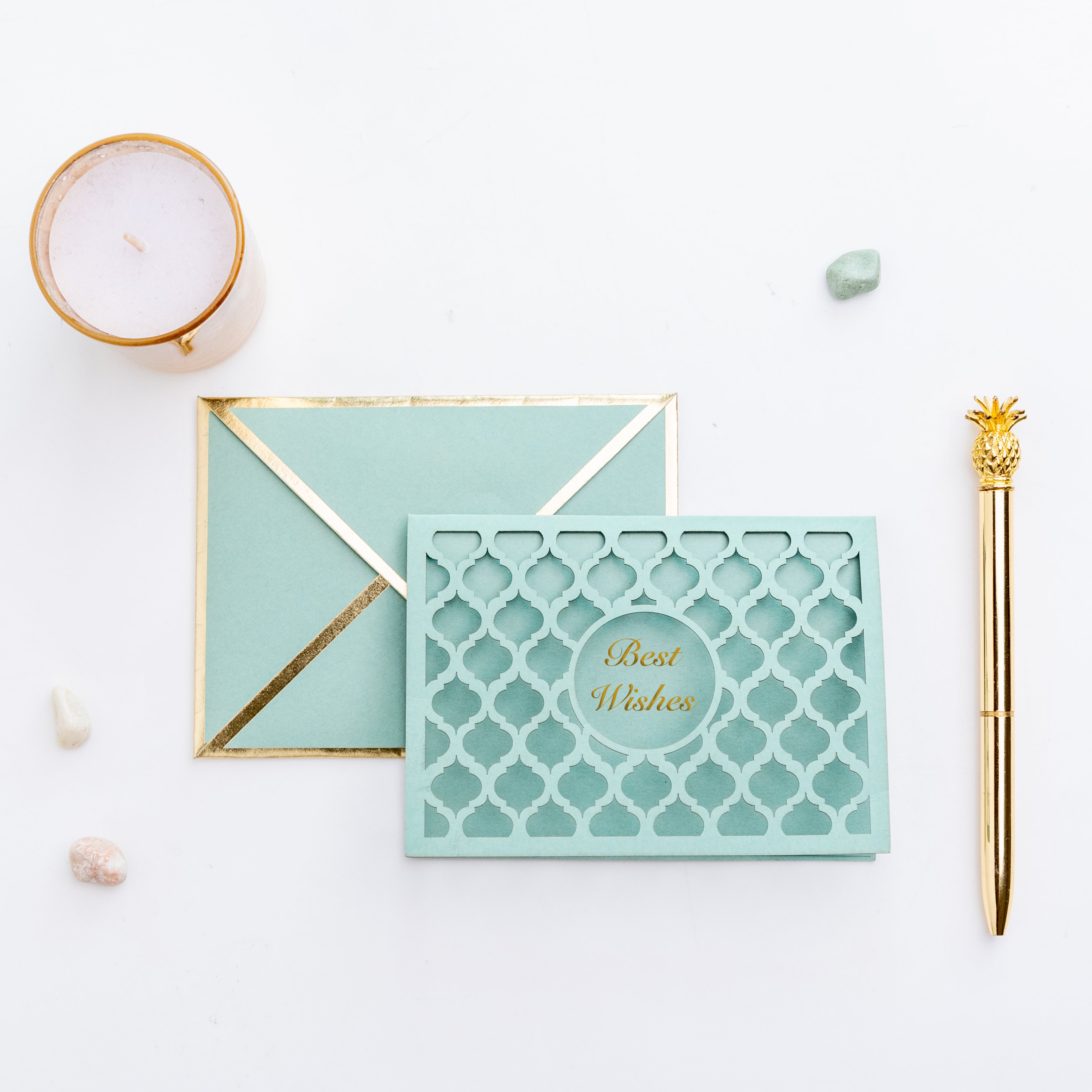 Green Moroccan Pattern Cutwork Foldable Card (with Free Personalization)