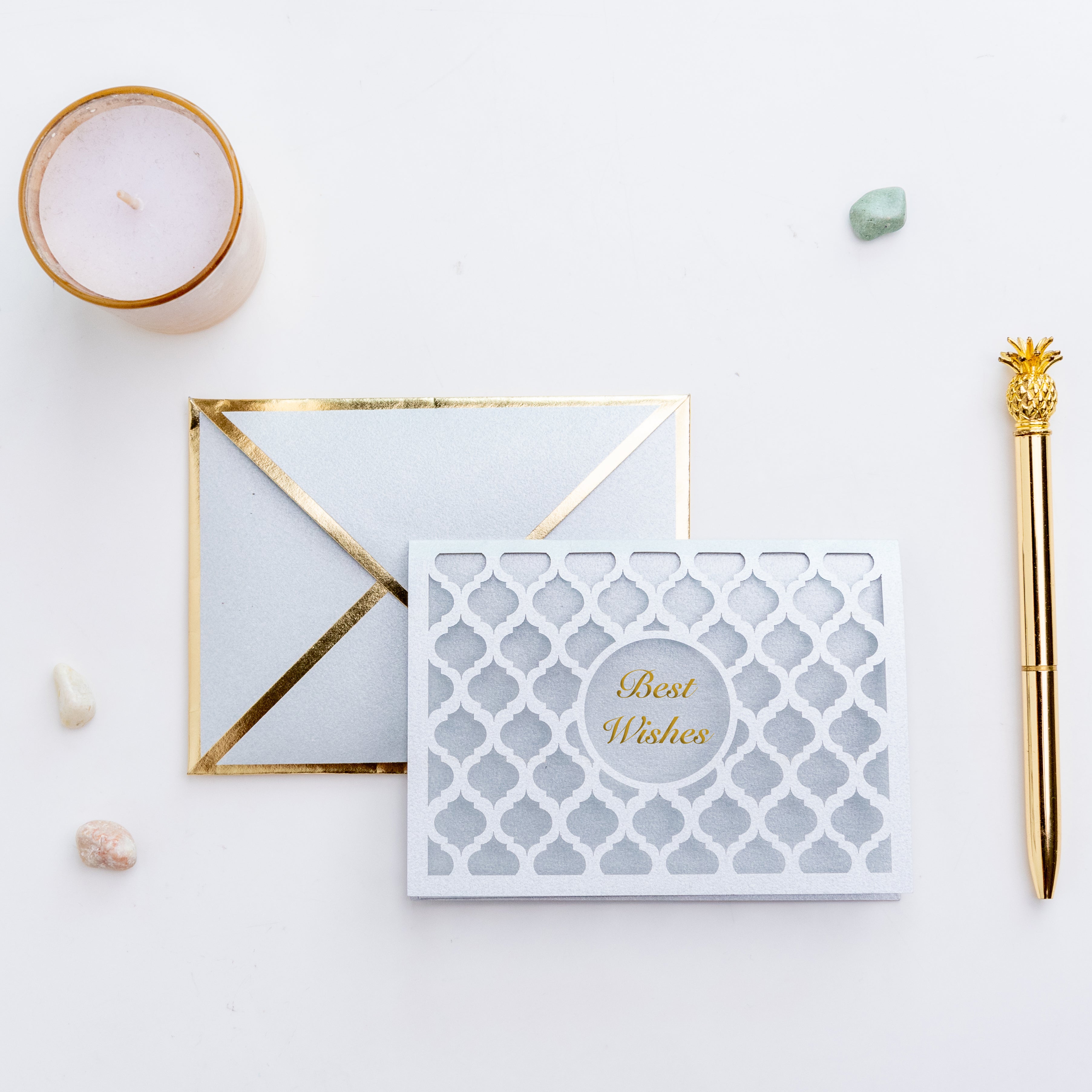 Silver Moroccan Pattern Cutwork Foldable Card (with Free Personalization)