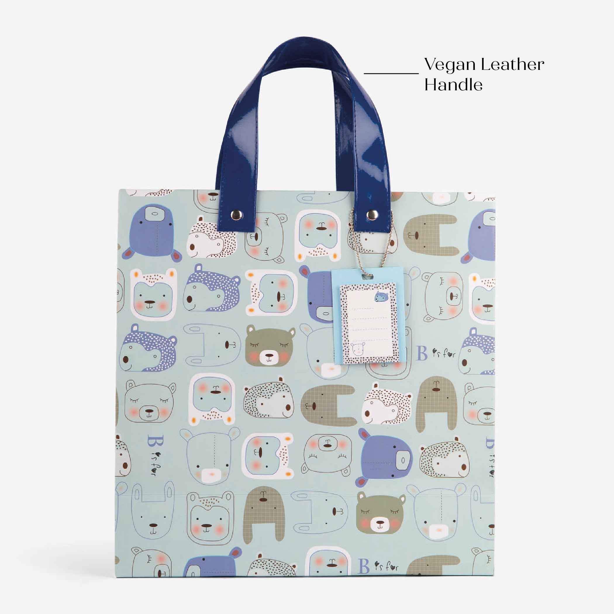 Furry Animals Blue Gift Bag with Vegan Leather Handle