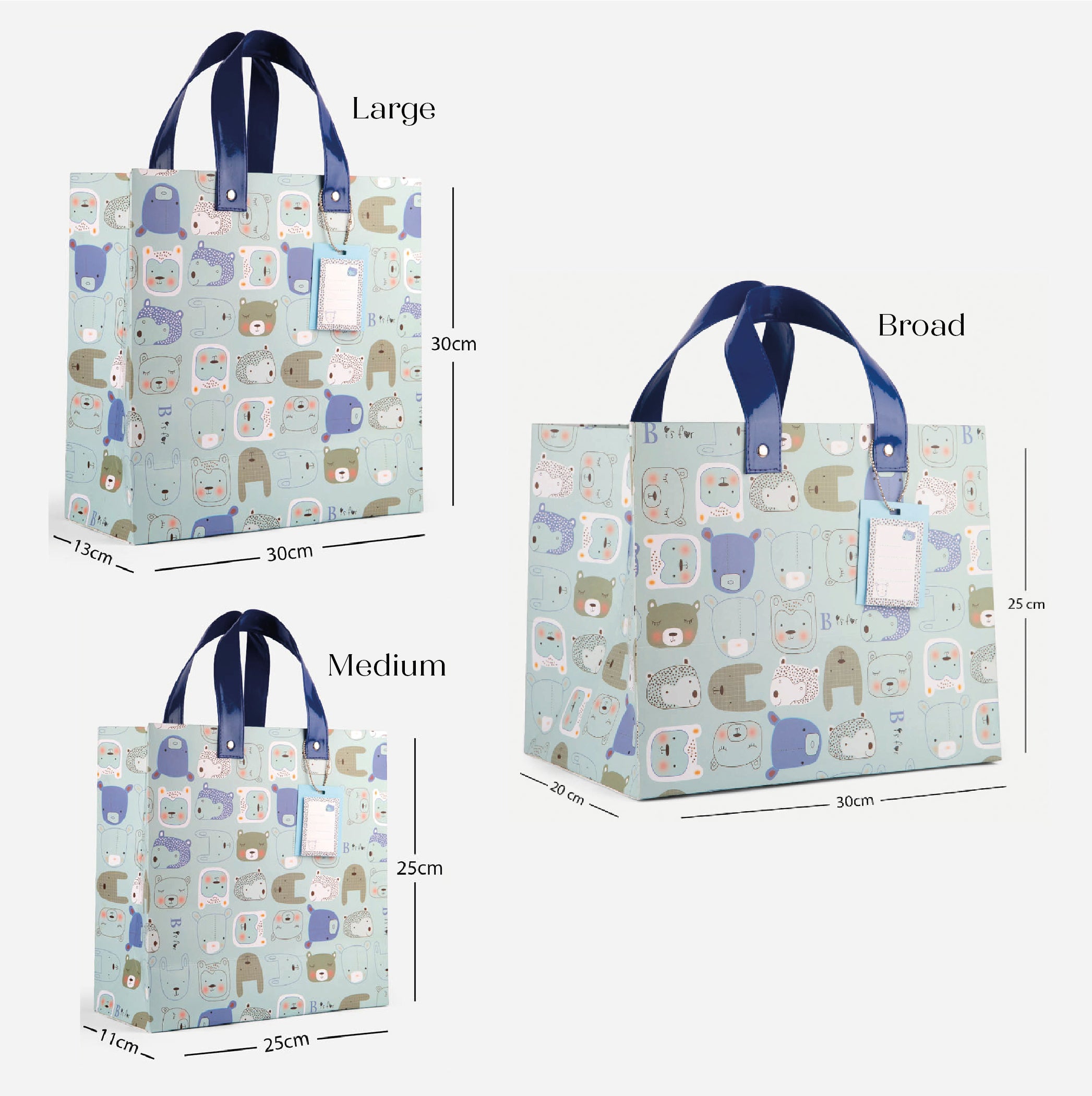 Furry Animals Blue Gift Bag with Vegan Leather Handle