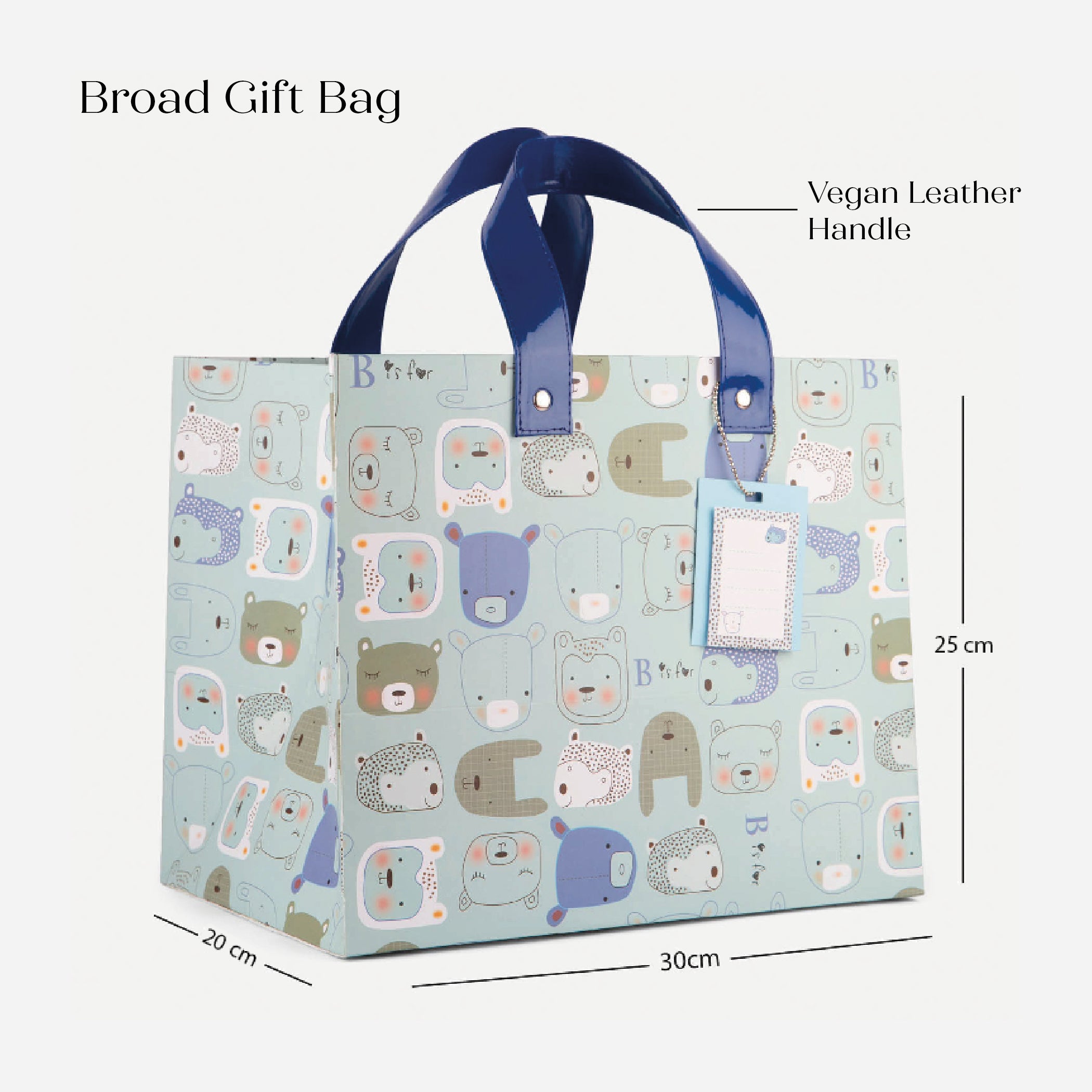 Furry Animals Blue Gift Bag with Vegan Leather Handle