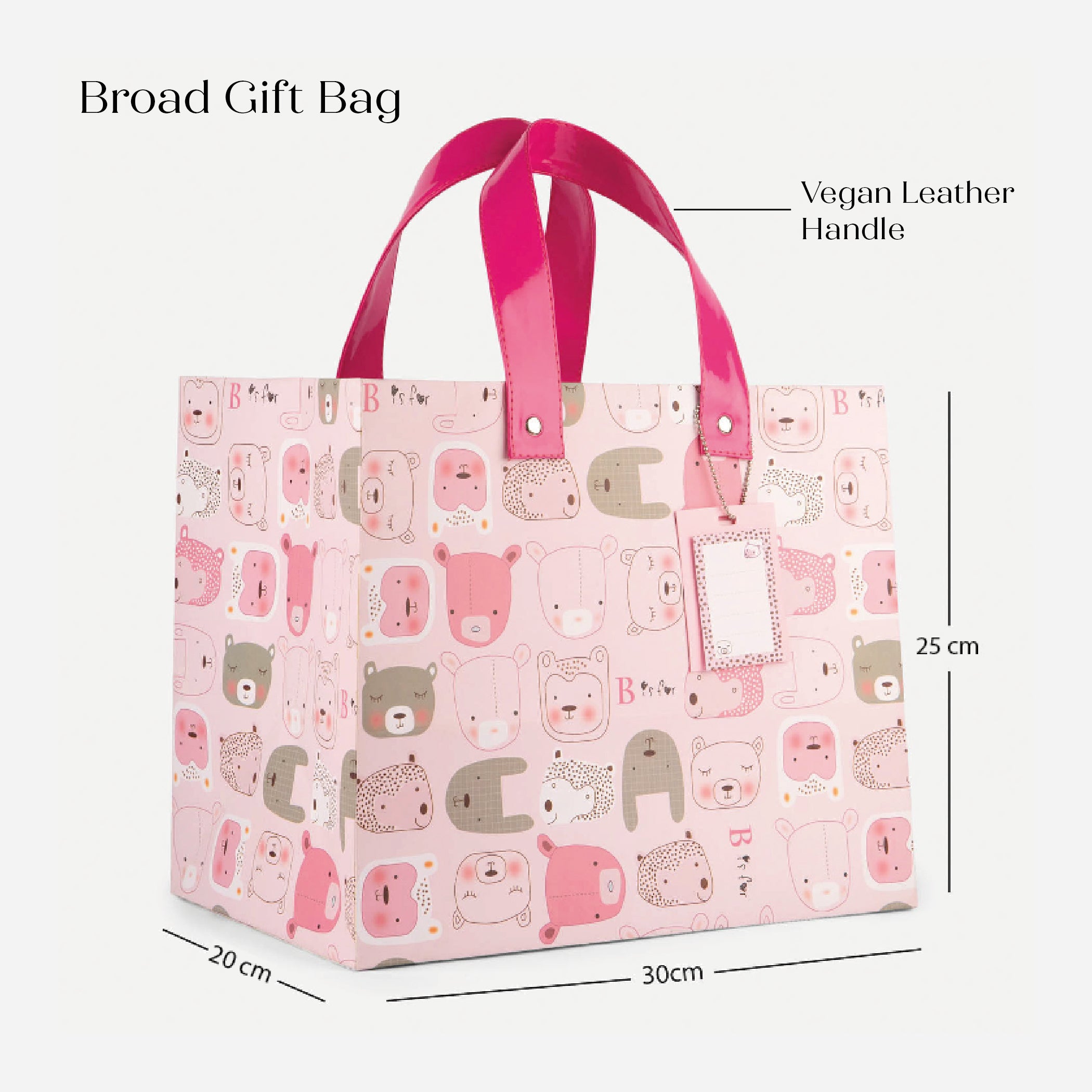 Furry Animals Pink Gift Bag with Vegan Leather Handle