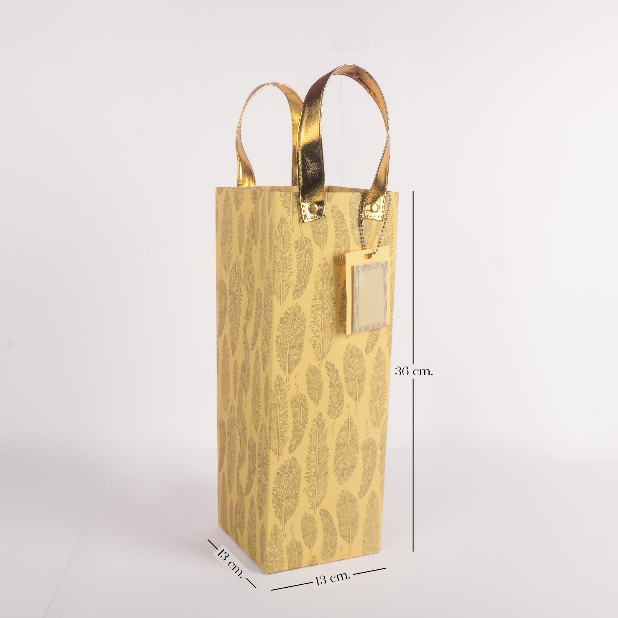 Cream Feather Wine Gift Bag with Vegan Leather Handle