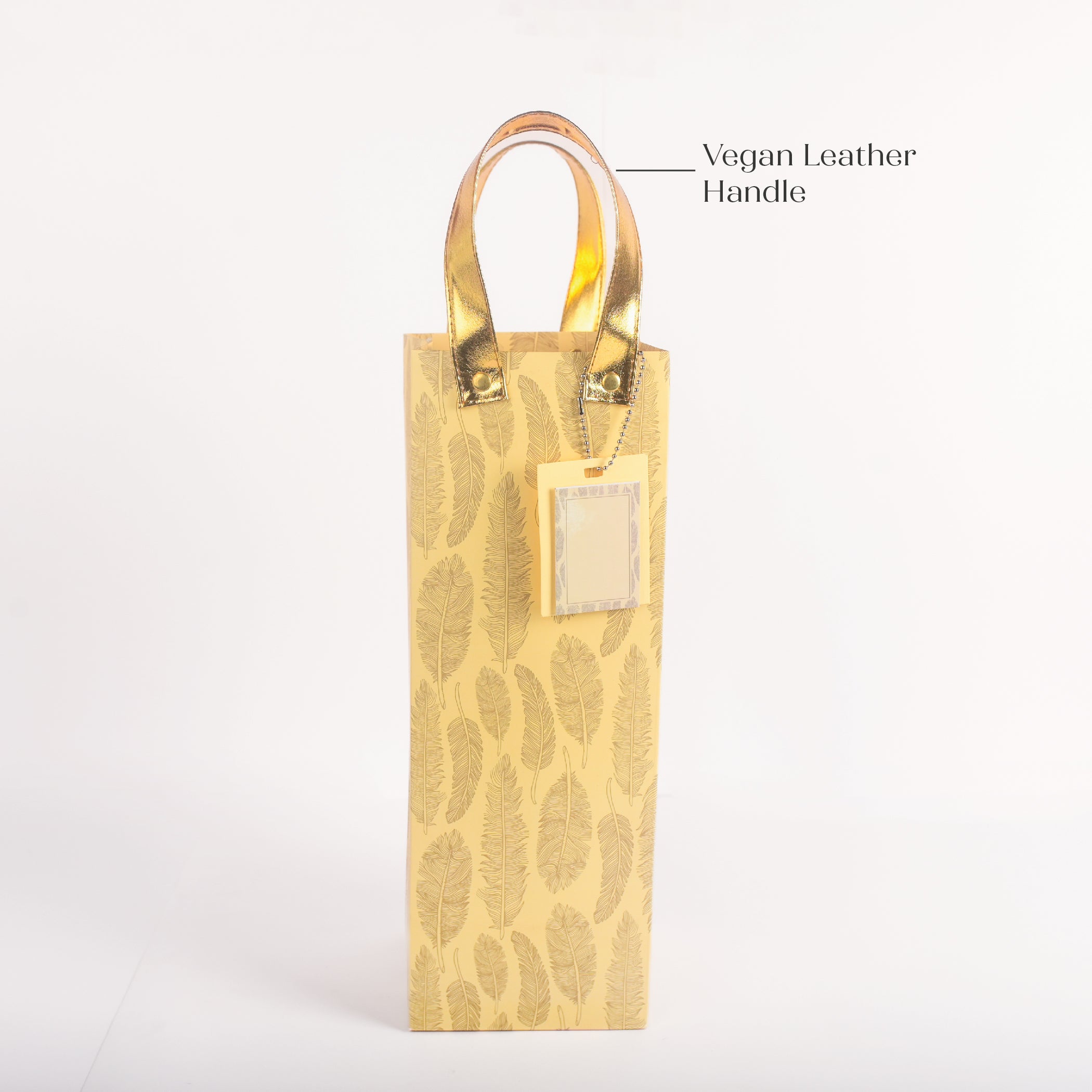 Cream Feather Wine Gift Bag with Vegan Leather Handle