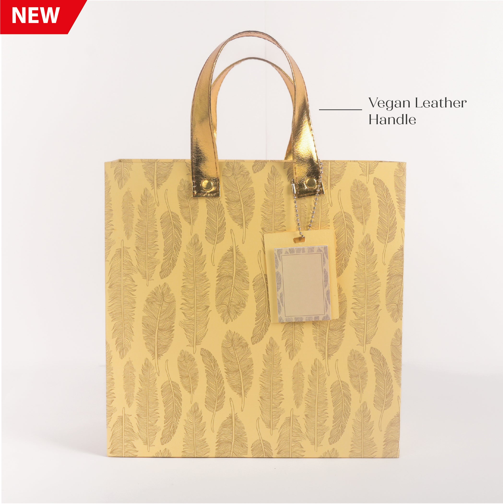 Cream Feather Gift Bag with Vegan Leather Handle