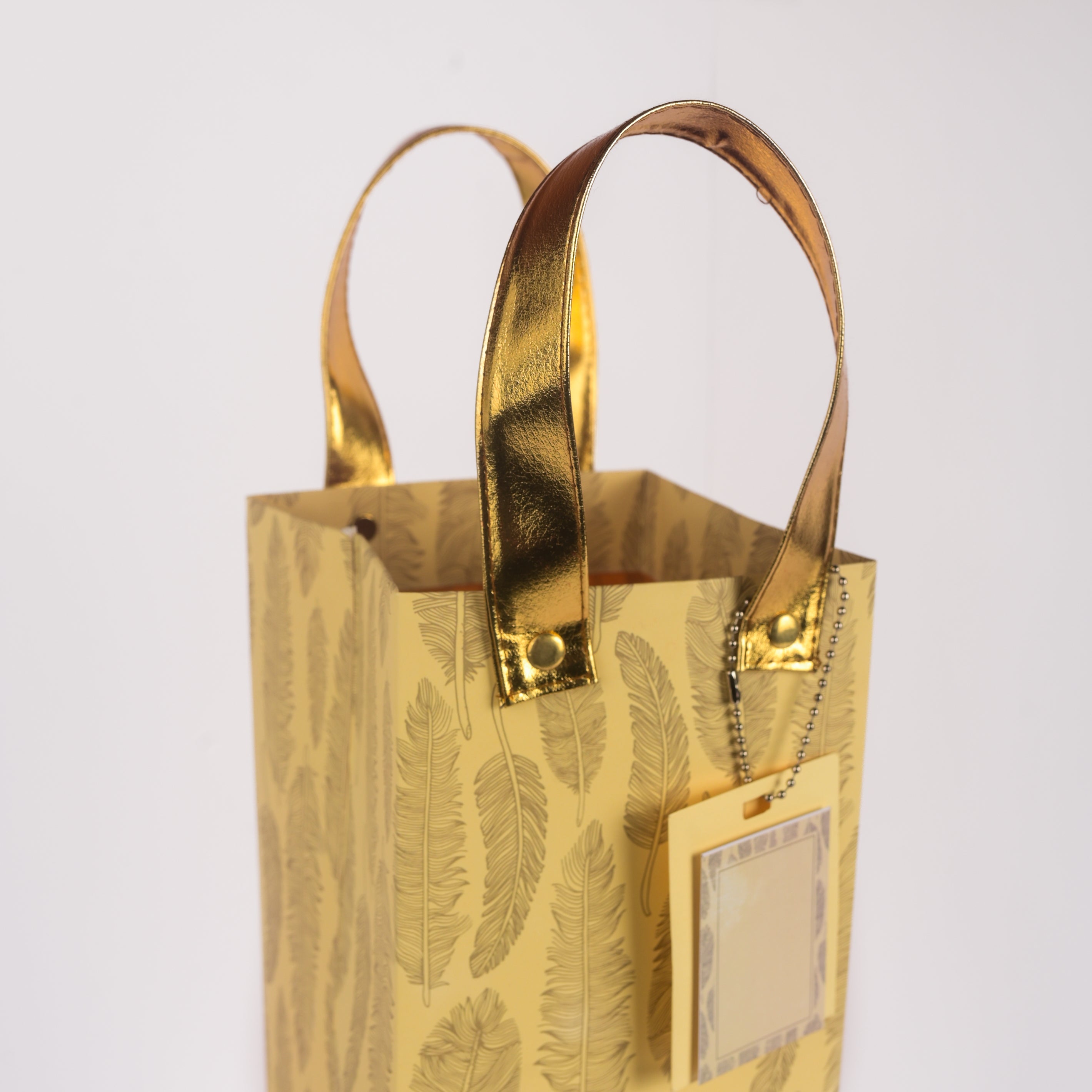 Cream Feather Wine Gift Bag with Vegan Leather Handle
