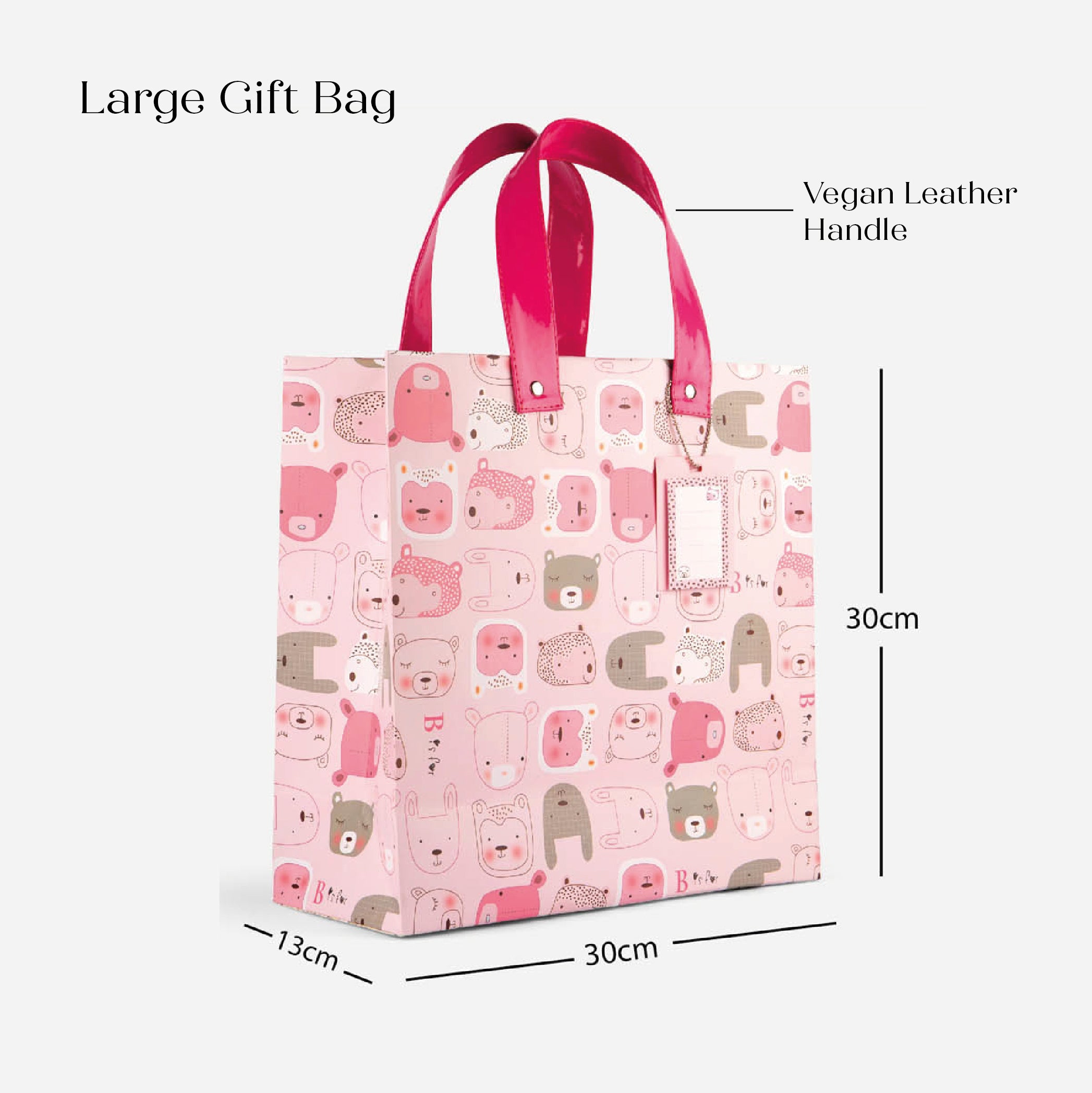 Furry Animals Pink Gift Bag with Vegan Leather Handle