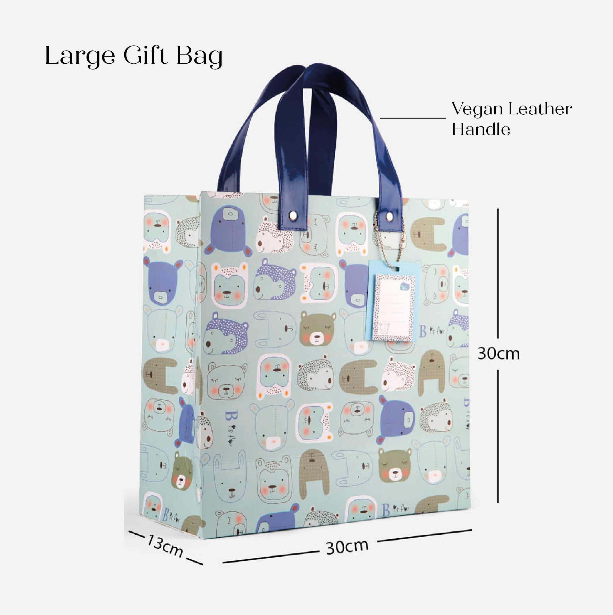 Furry Animals Blue Gift Bag with Vegan Leather Handle