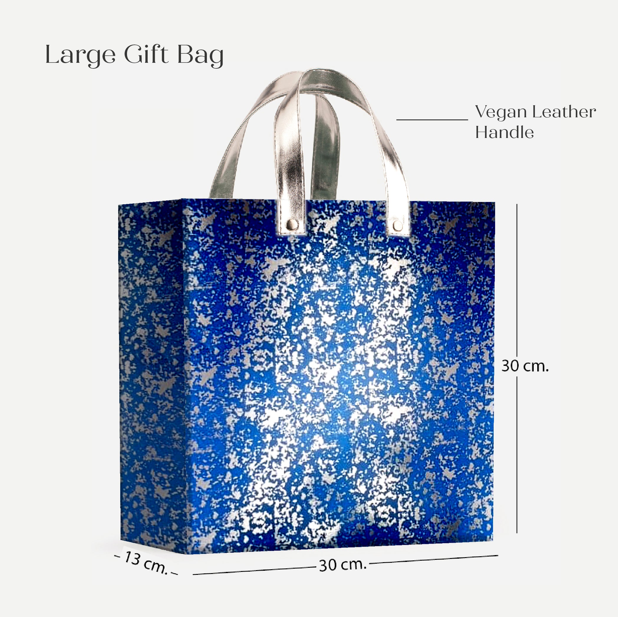 Blue Printed Gift Bag with Vegan Leather Handle