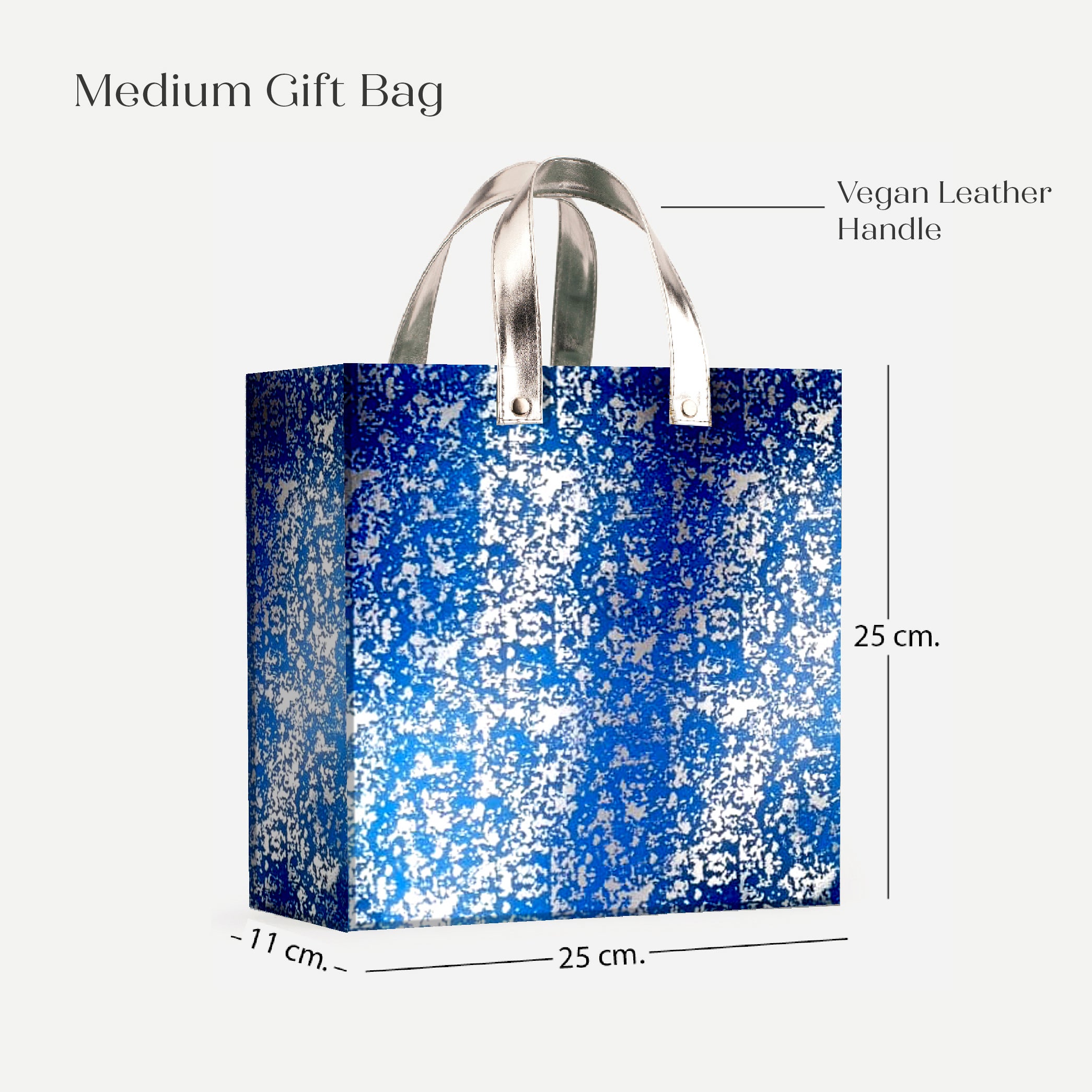 Blue Printed Gift Bag with Vegan Leather Handle