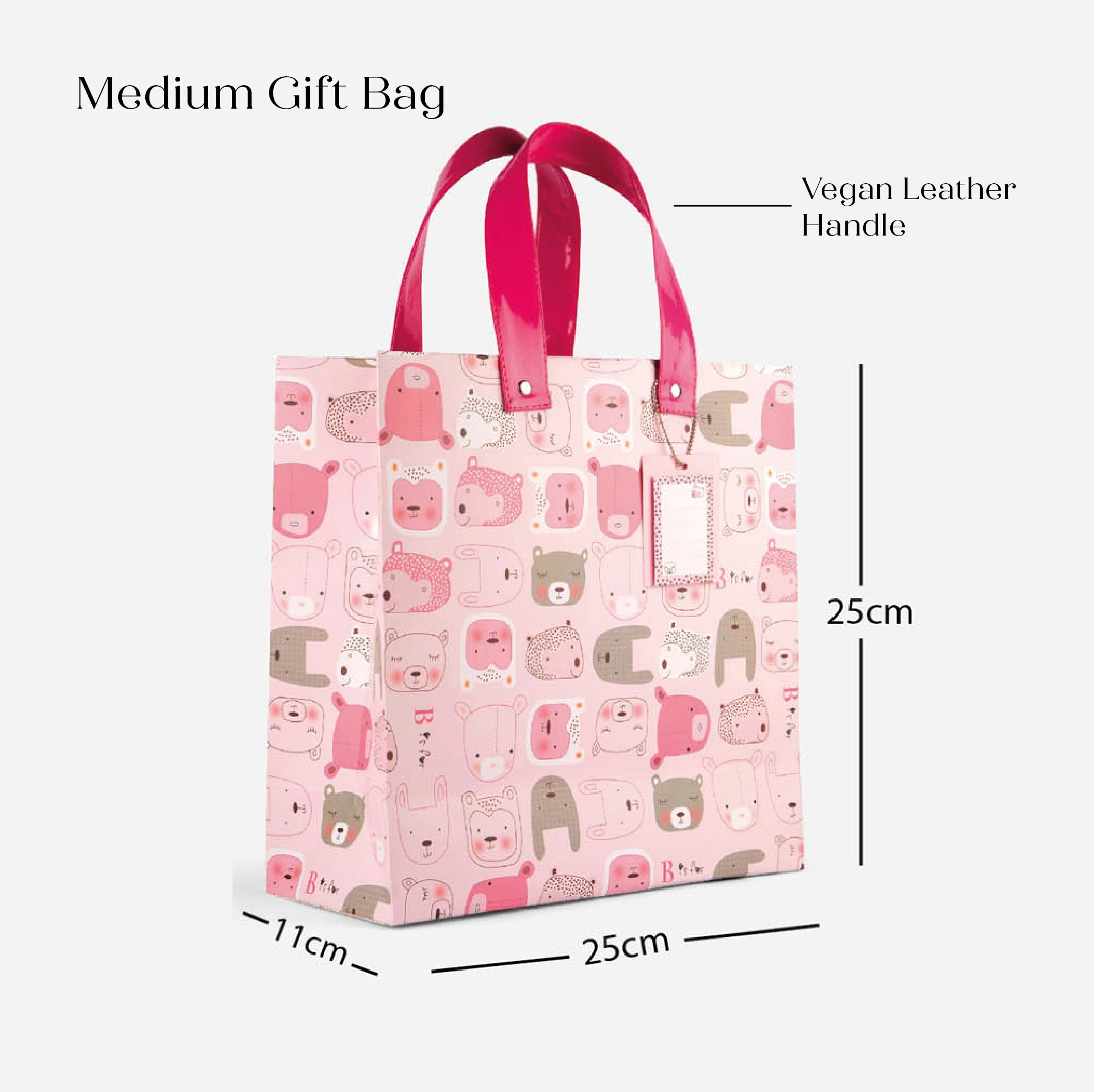 Furry Animals Pink Gift Bag with Vegan Leather Handle