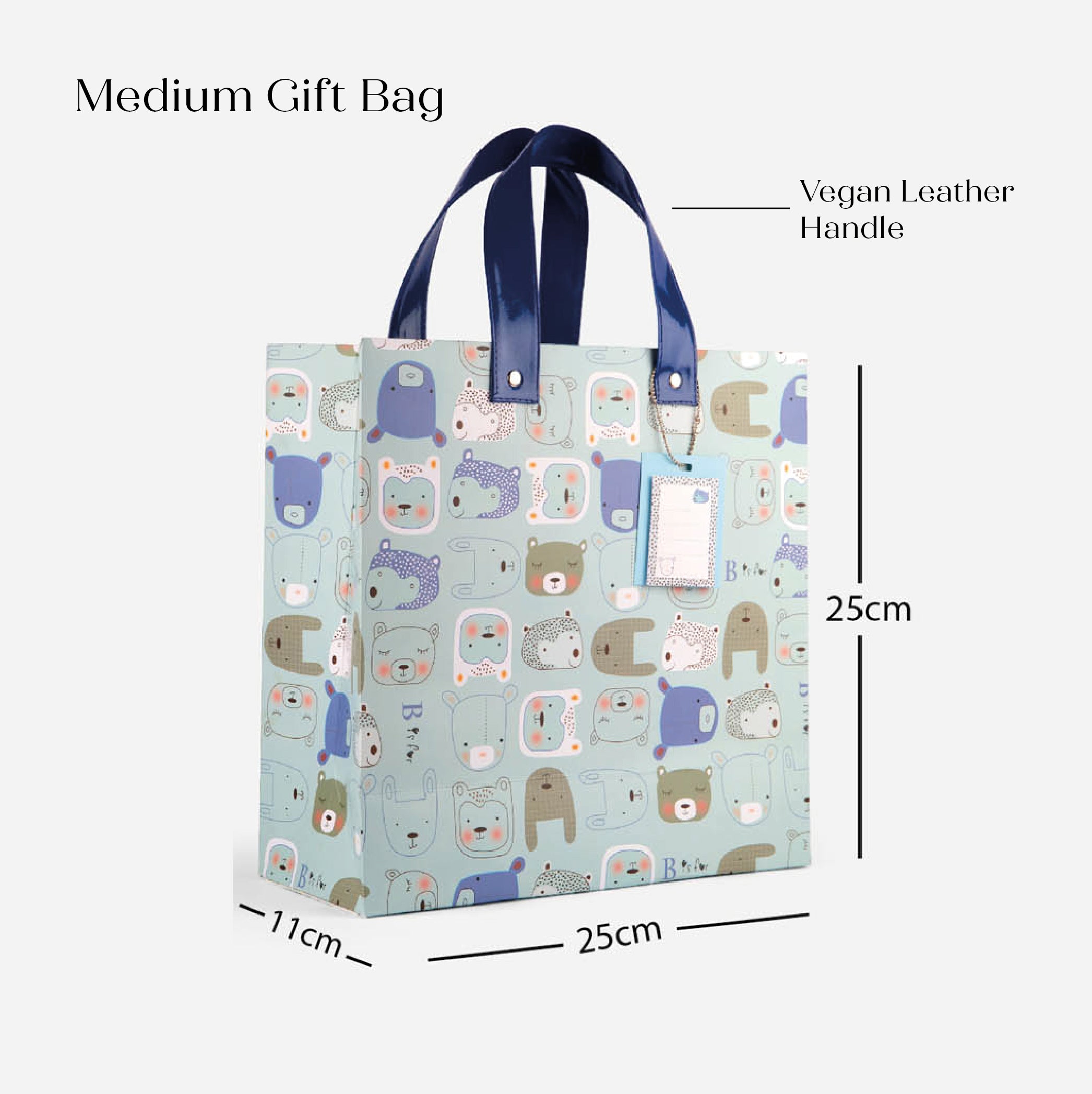 Furry Animals Blue Gift Bag with Vegan Leather Handle