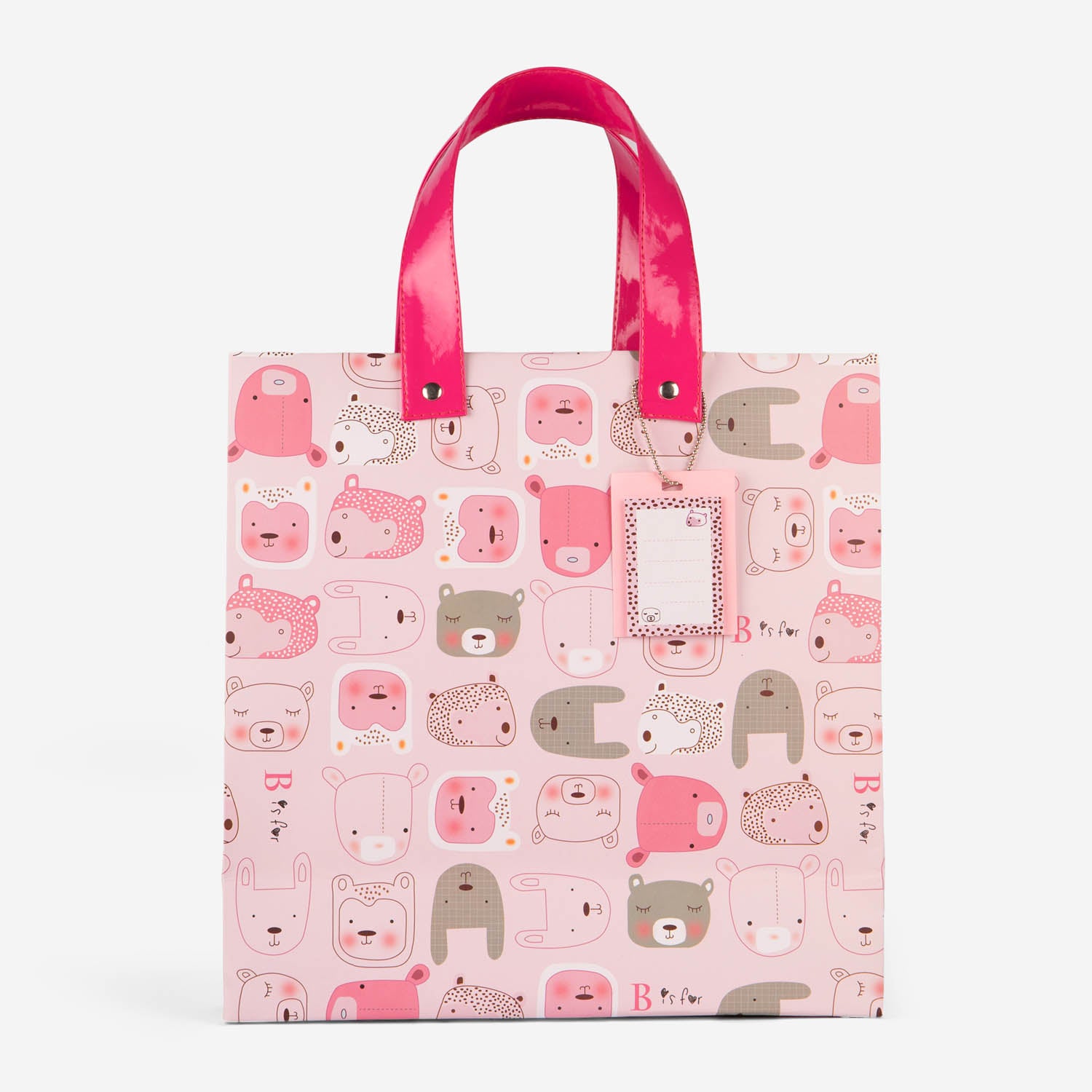 Furry Animals Pink Gift Bag with Vegan Leather Handle