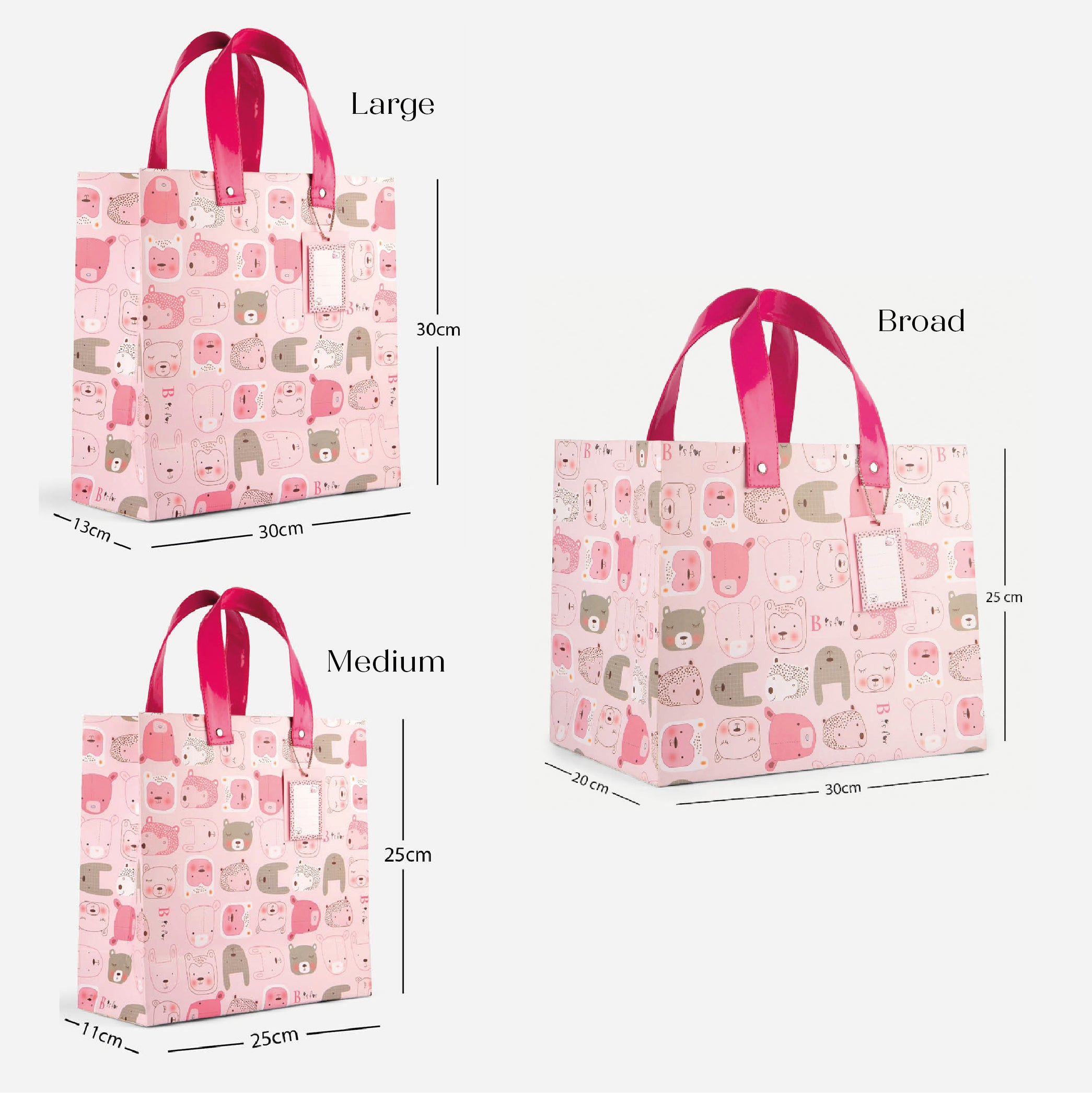 Furry Animals Pink Gift Bag with Vegan Leather Handle