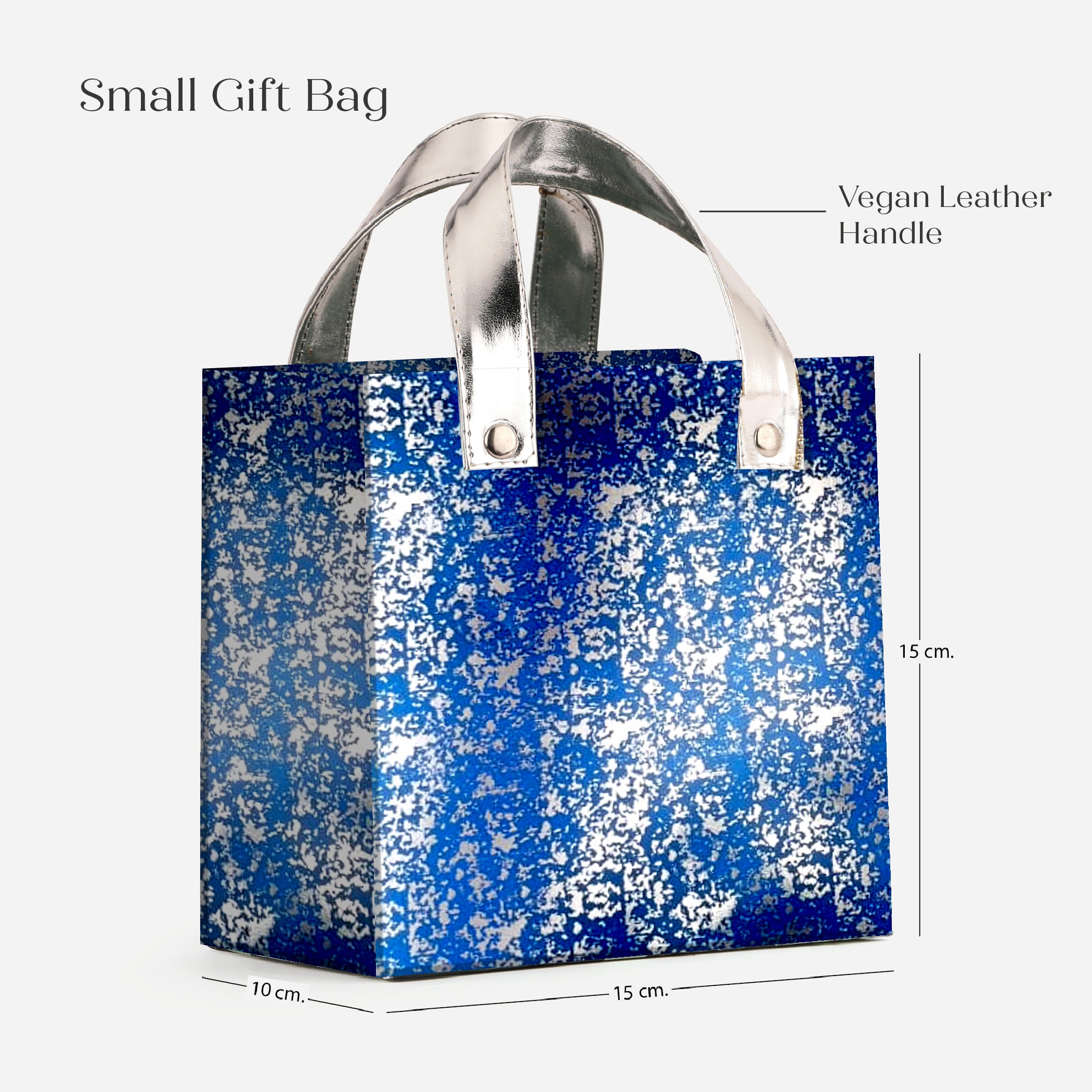 Blue Printed Gift Bag with Vegan Leather Handle