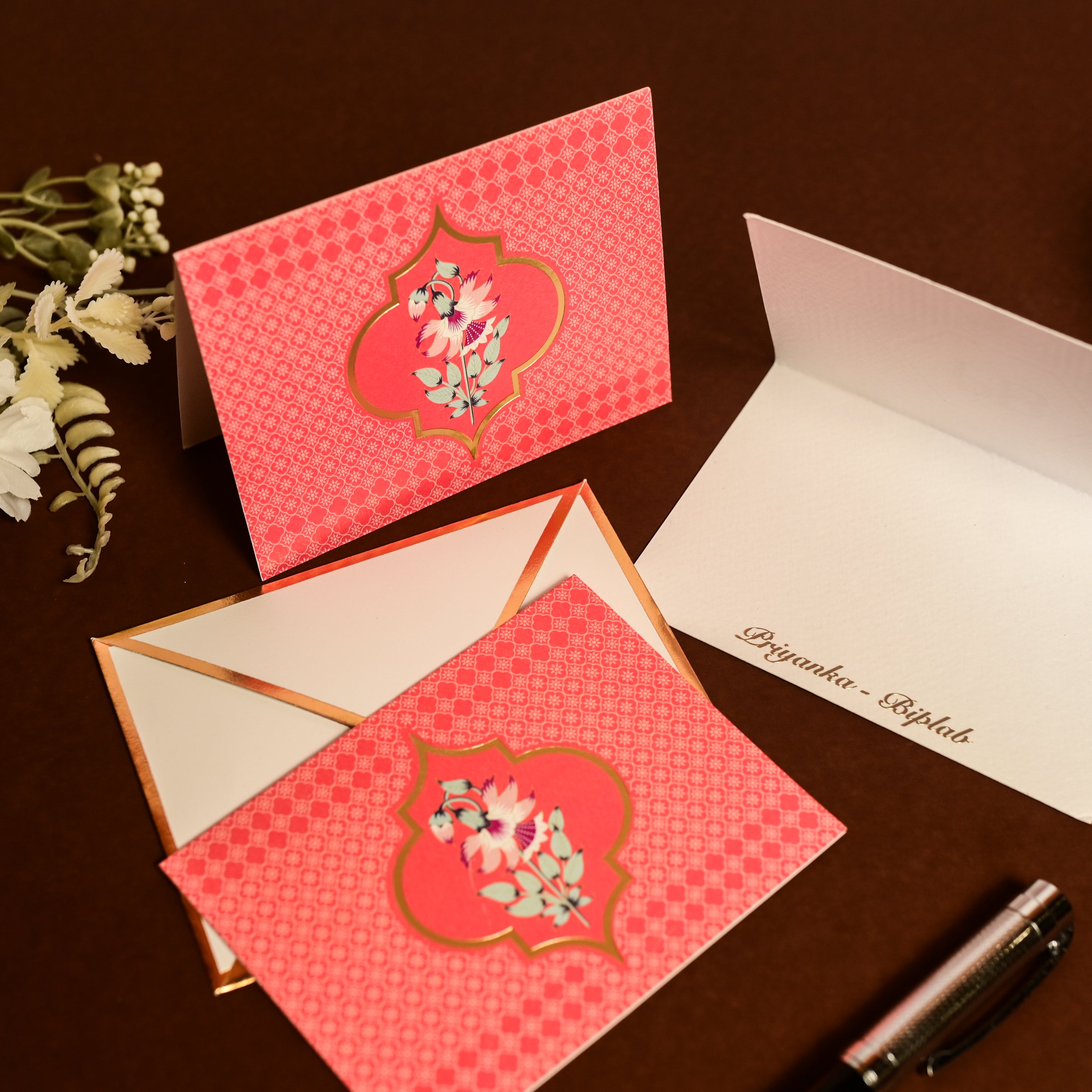 Elegant Pink Floral Folding Card (with Free Personalization)