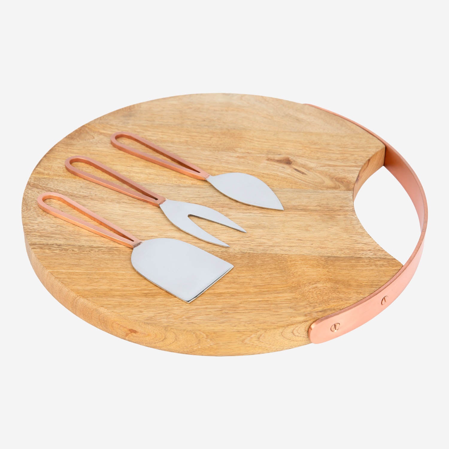 Wooden Platter with Knifes in Rose Gold Accent