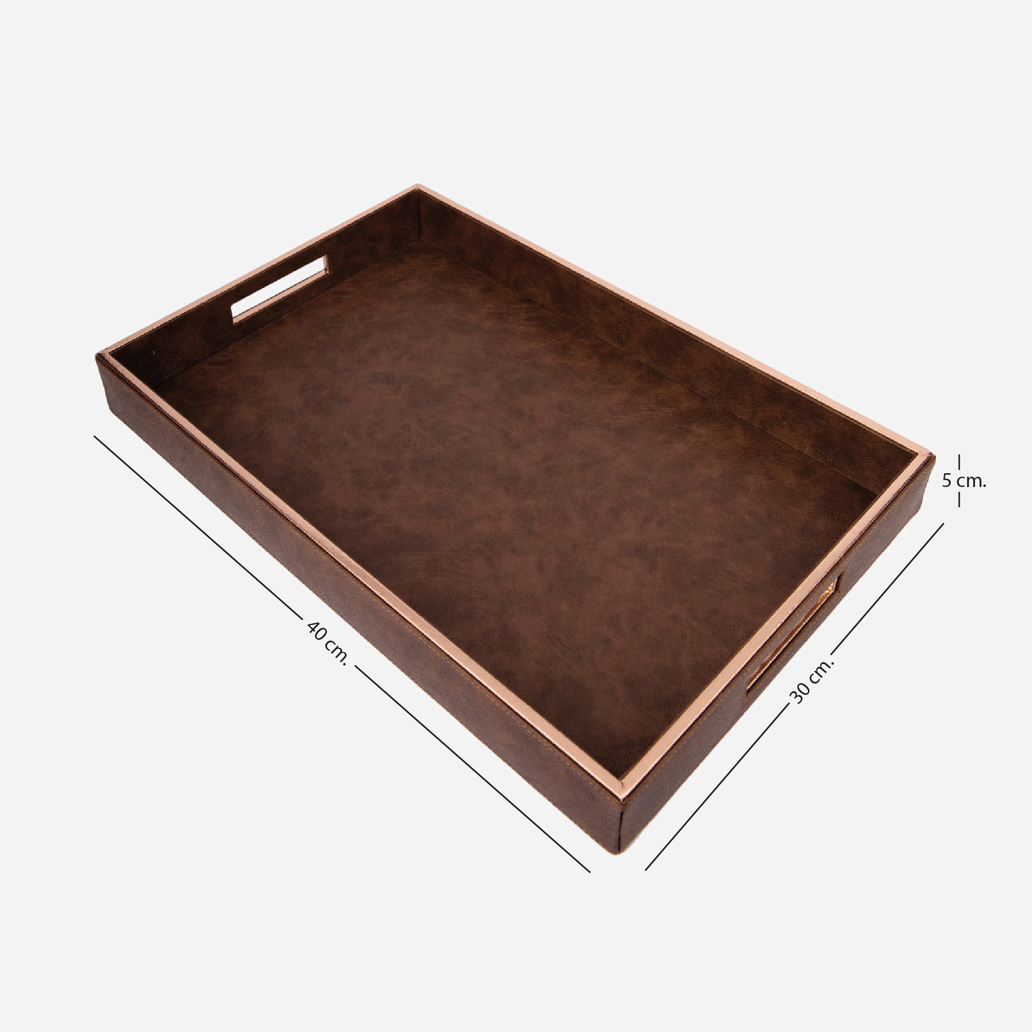 Vegan Leather Tray and Royal Desk Set- Brown With Rose Gold