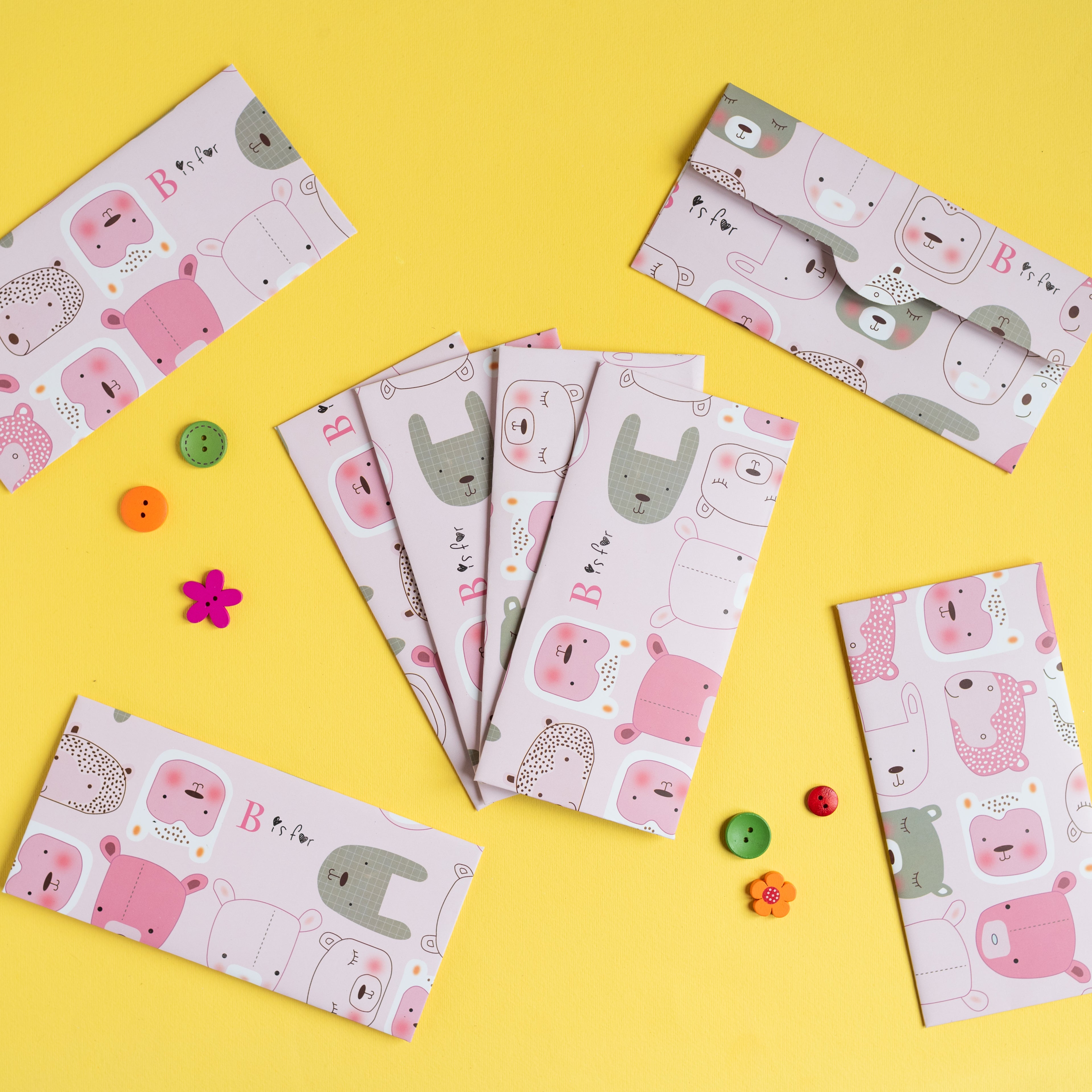 Furry Animals Pink Money Envelopes