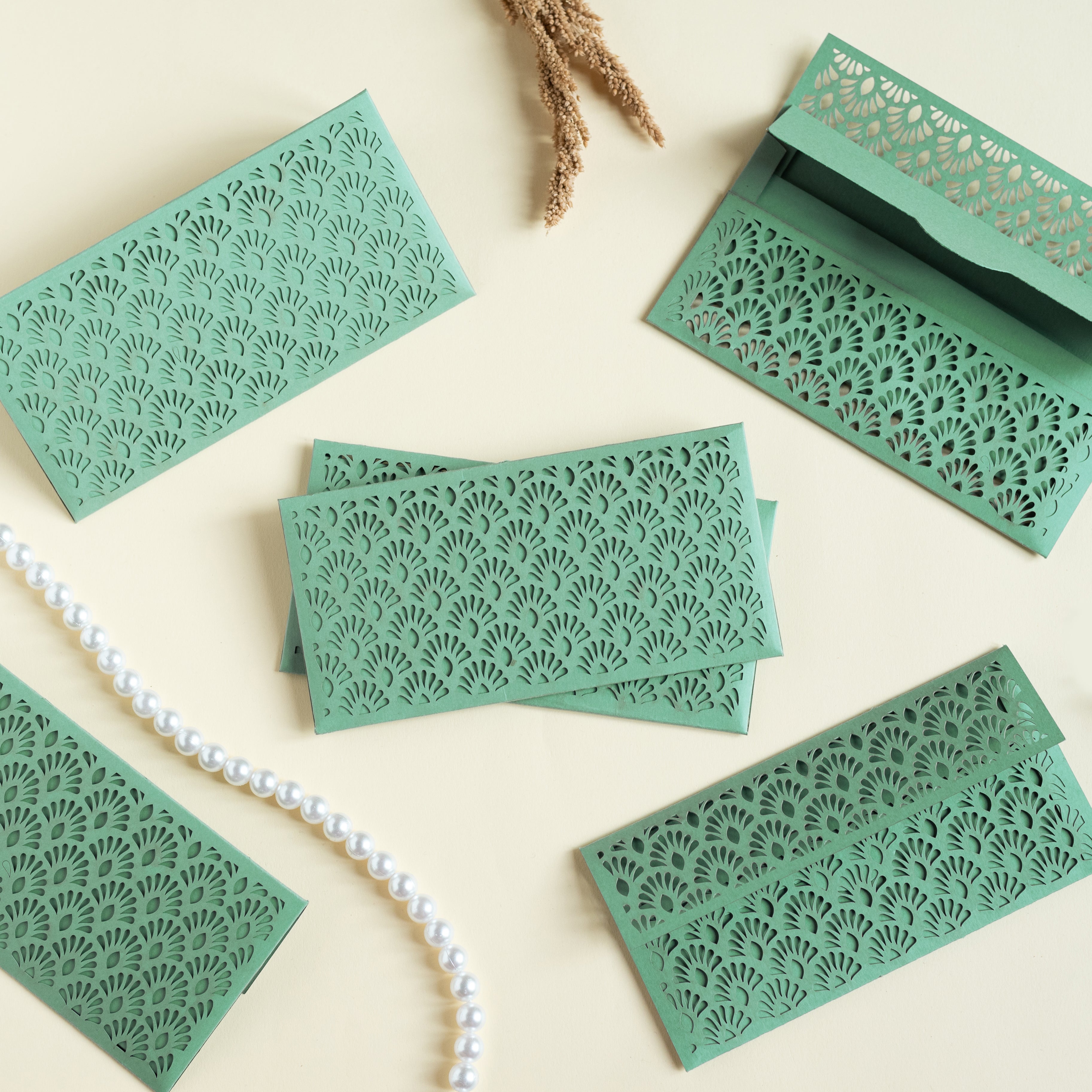 Green French Lace Cutwork Money Envelope