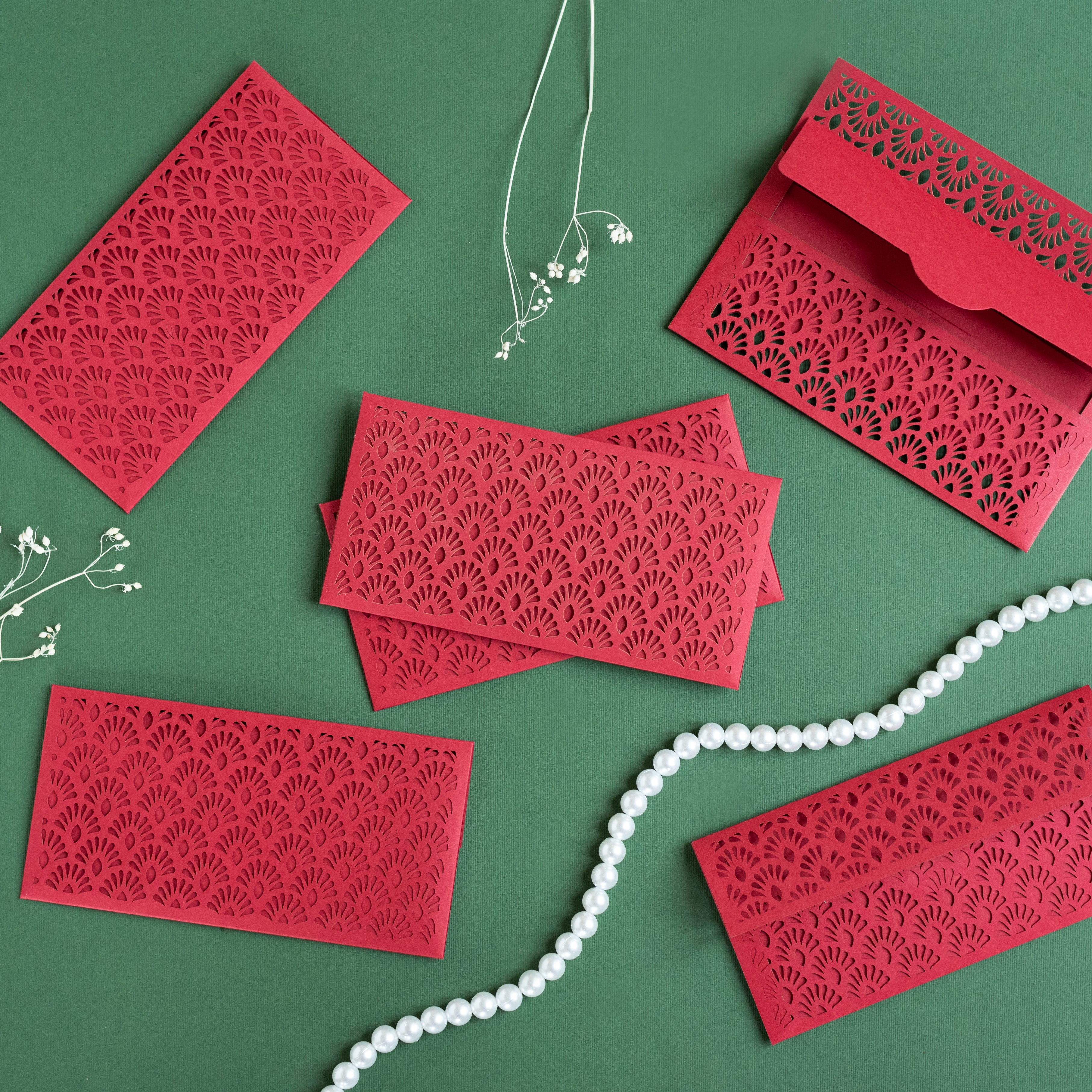 Red French Lace Cutwork Money Envelope
