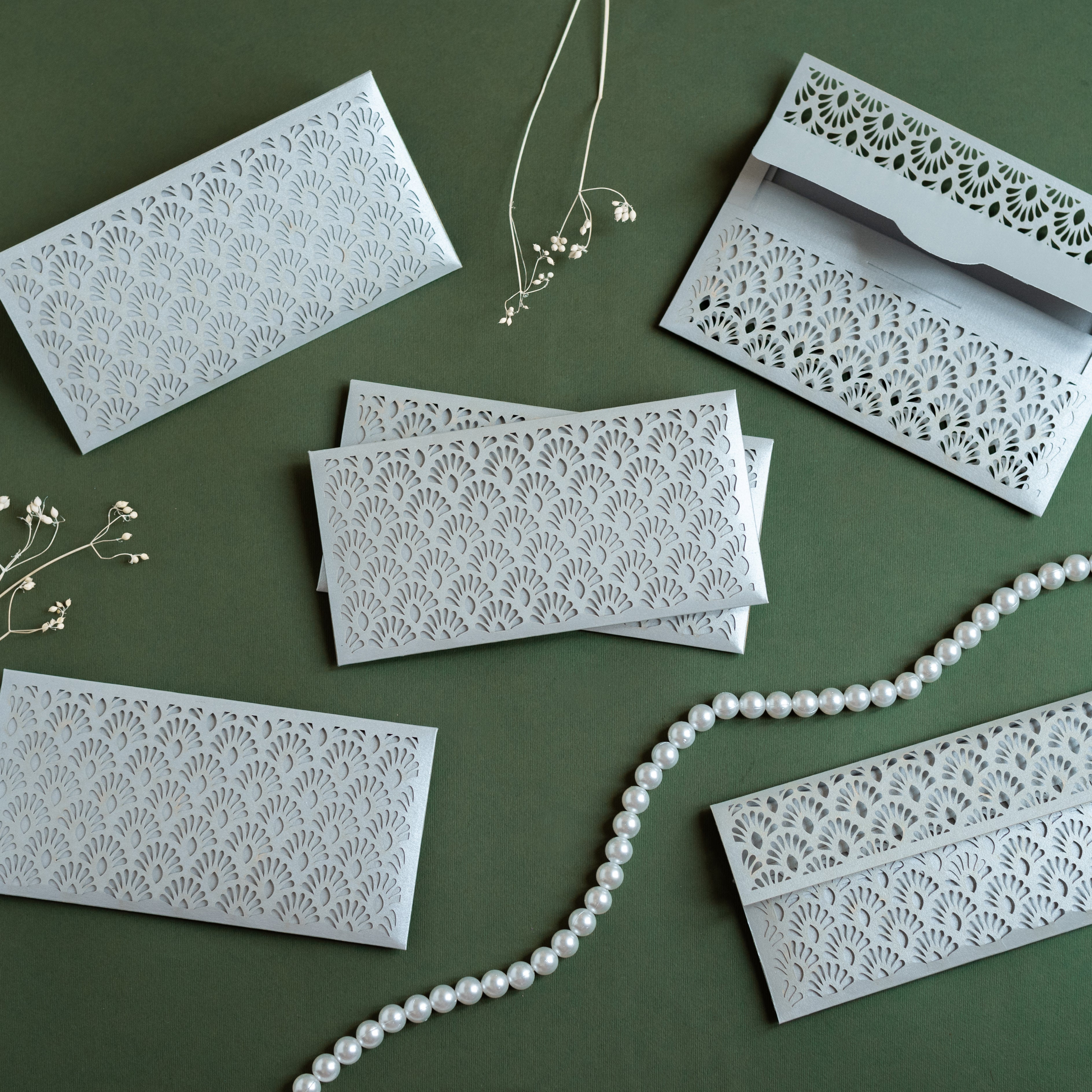 Silver French Lace Cutwork Money Envelope