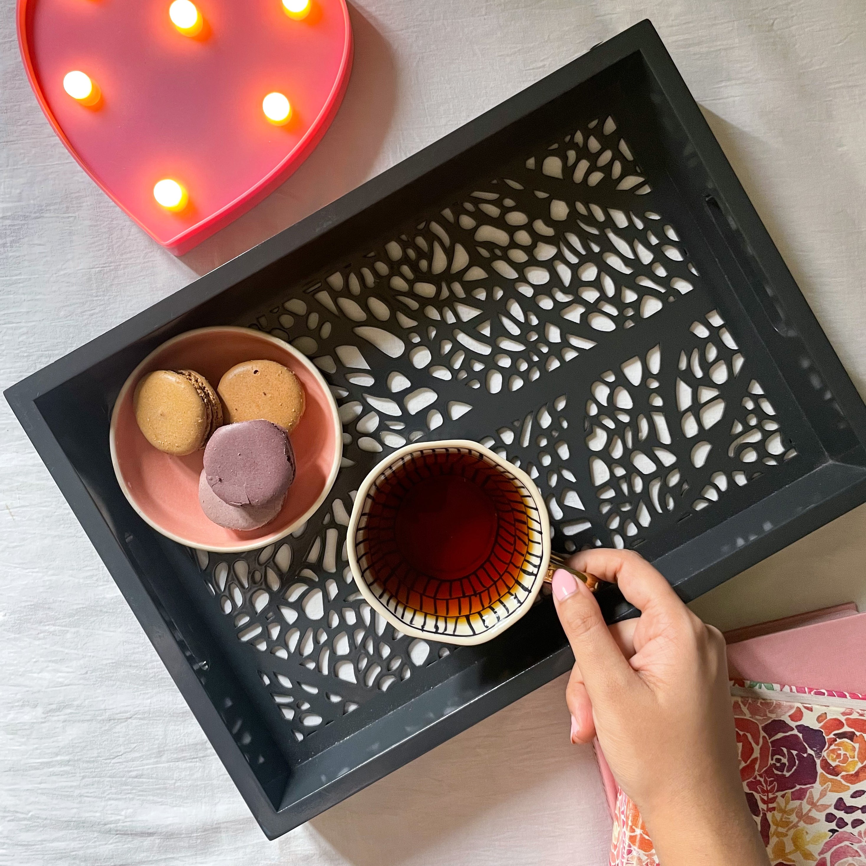Wooden Laser Cut Tray- Charcoal Grey
